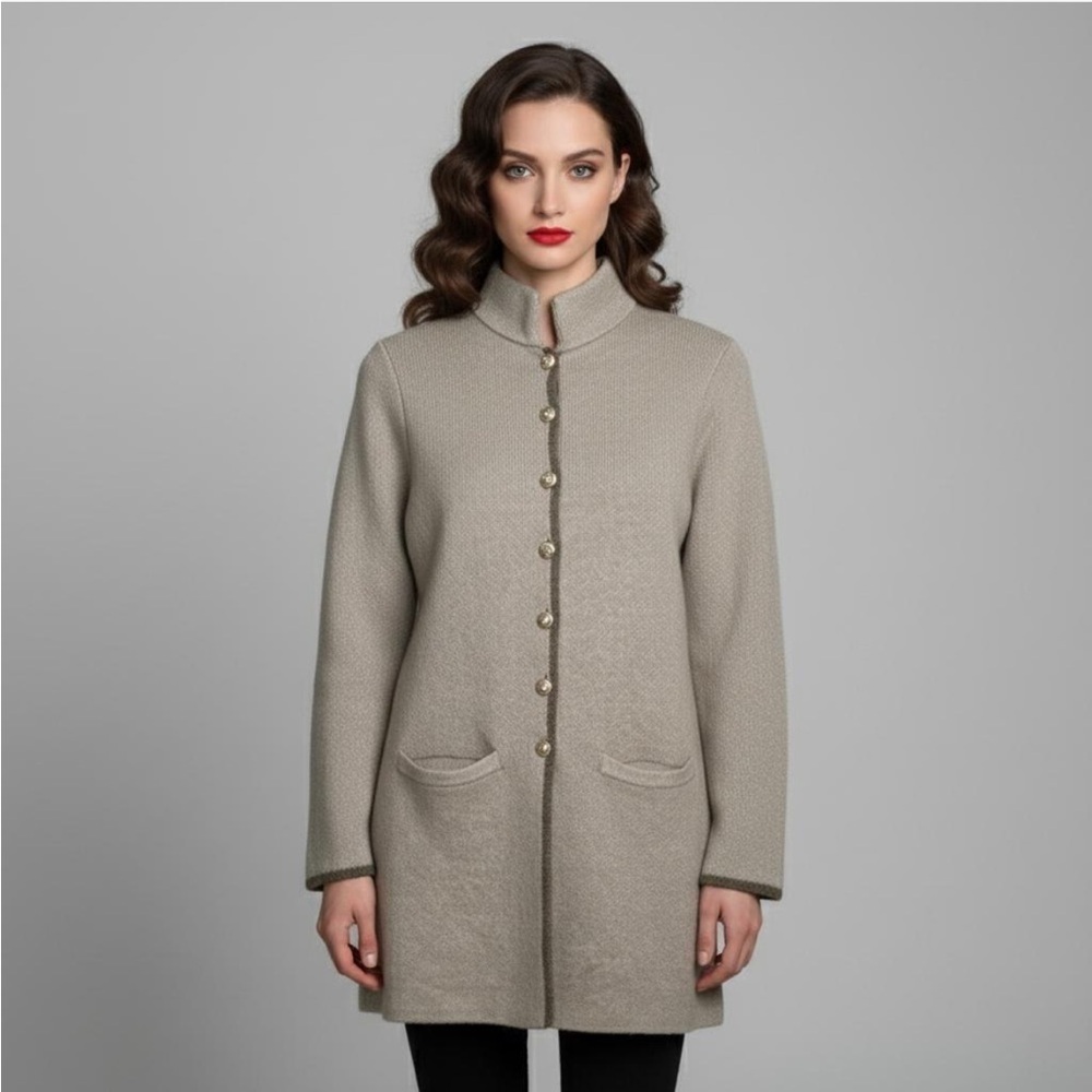 Adrienne Vittadini Wool Blend Nehru Collar Open Cardigan Sweater Jacket Size XS